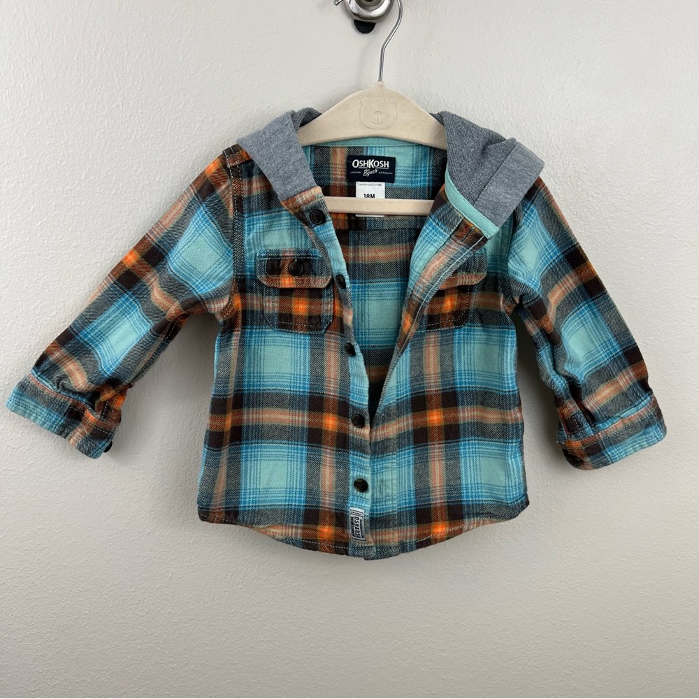 OshKosh B'gosh Plaid Shacket Shirt - Blue and Orange 18 Months